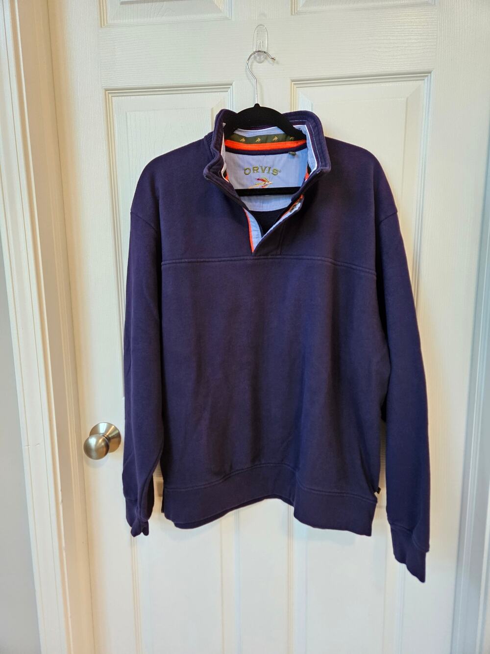 Orvis Mens Quarter Zip Sweatshirt Navy Blue Pullover Fly Fishing Trim XL